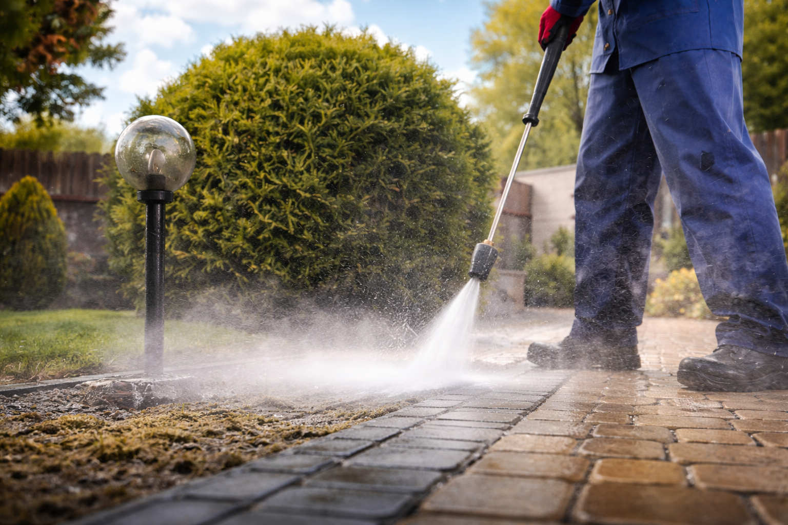 Driveway being professionally jet washed